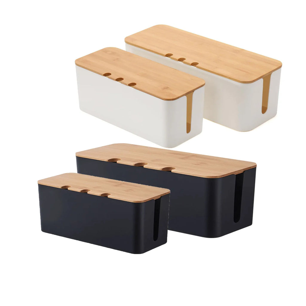 Grote kabelbox in houtlook voor tv en bureau