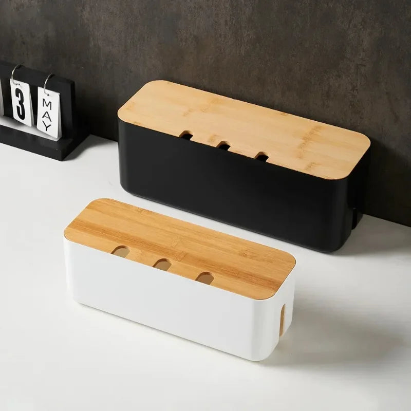 Kabelbox met bamboe deksel, groot model