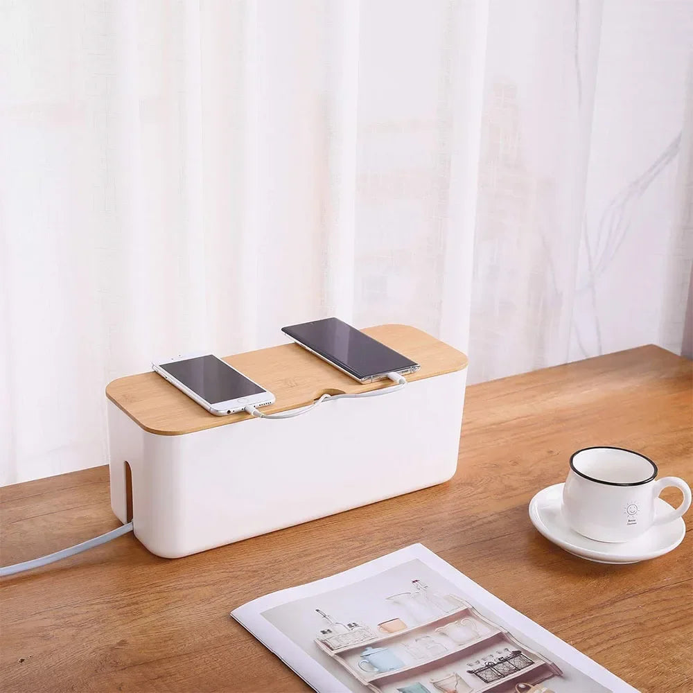 Kabelbox met bamboe deksel, S of L, 1 of 3 gaten