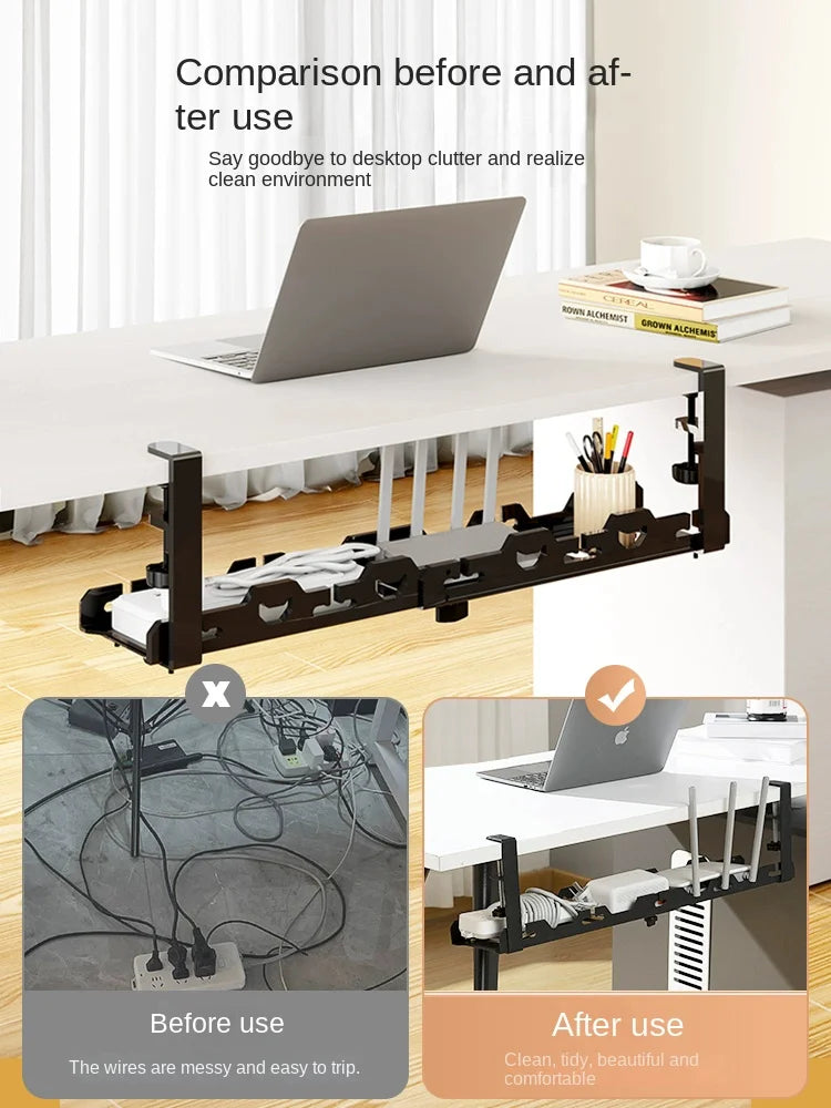Metalen kabelgoot onder bureau met klem, wit of zwart