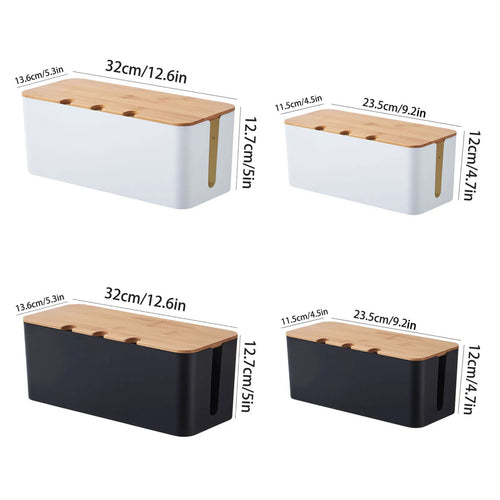 Grote kabelbox in houtlook voor tv en bureau