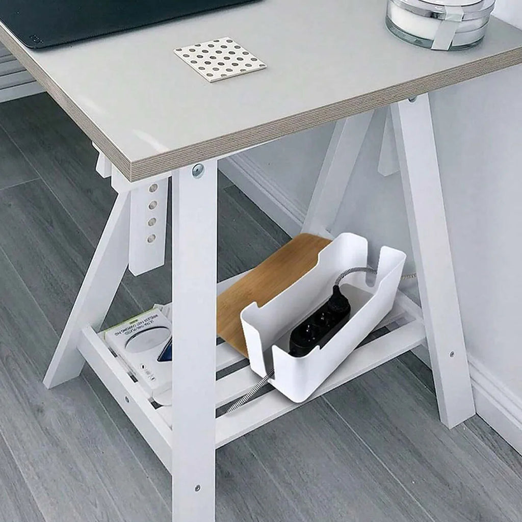 Kabelbox met bamboe deksel voor stekkerblok