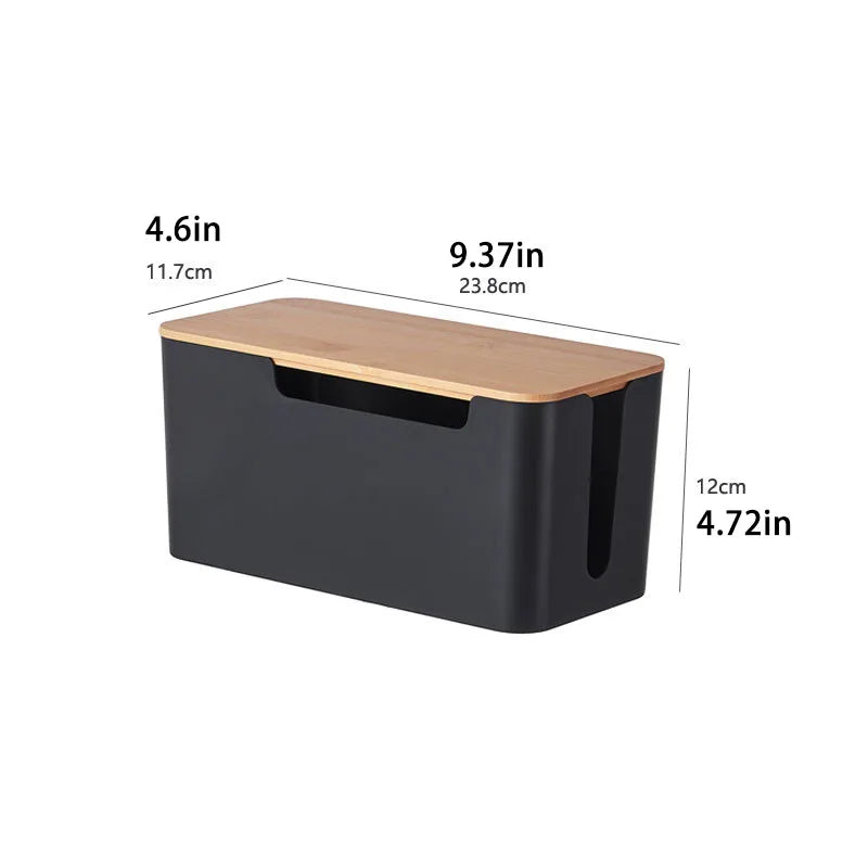 Kabelbox met bamboe deksel voor stekkerblok