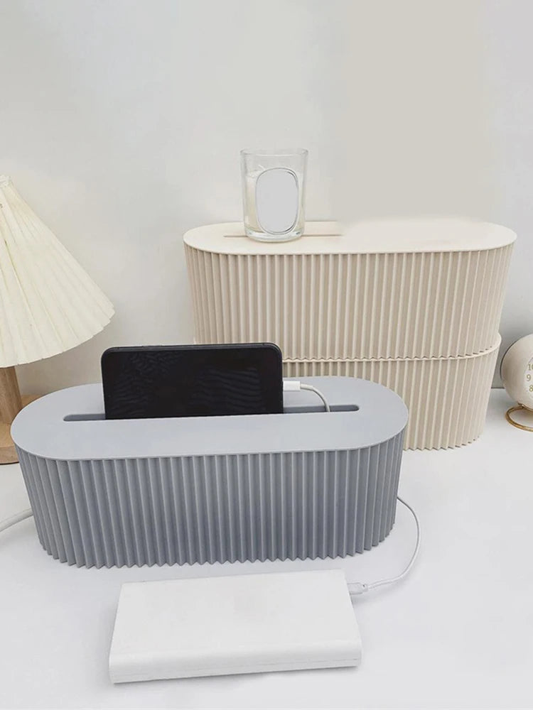 Grote kabelbox voor stekkerblok, beige of grijs