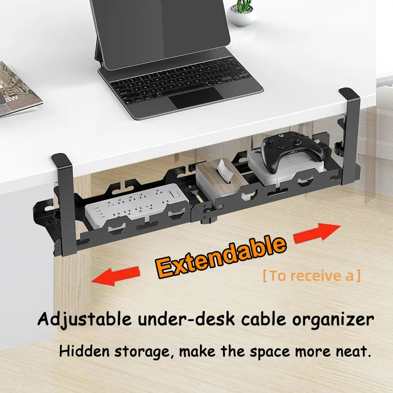 Metalen kabelgoot onder bureau met klem, wit of zwart