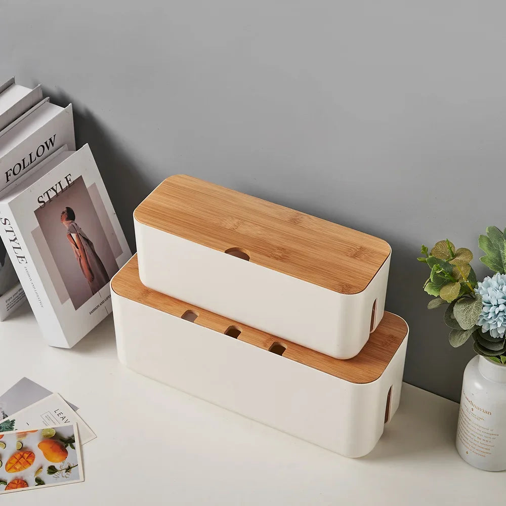 Kabelbox met bamboe deksel, groot model