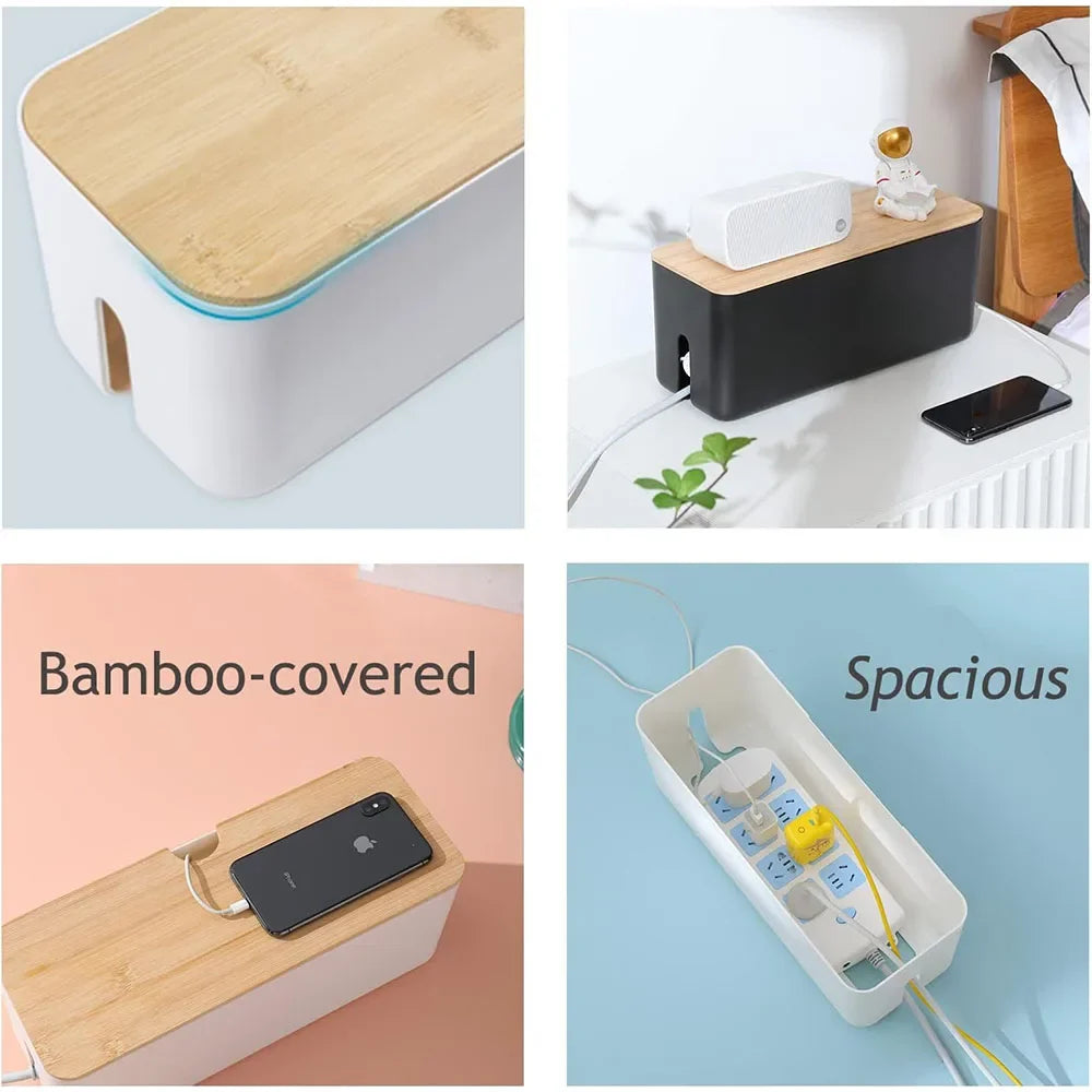 Kabelbox met bamboe deksel, S of L, 1 of 3 gaten