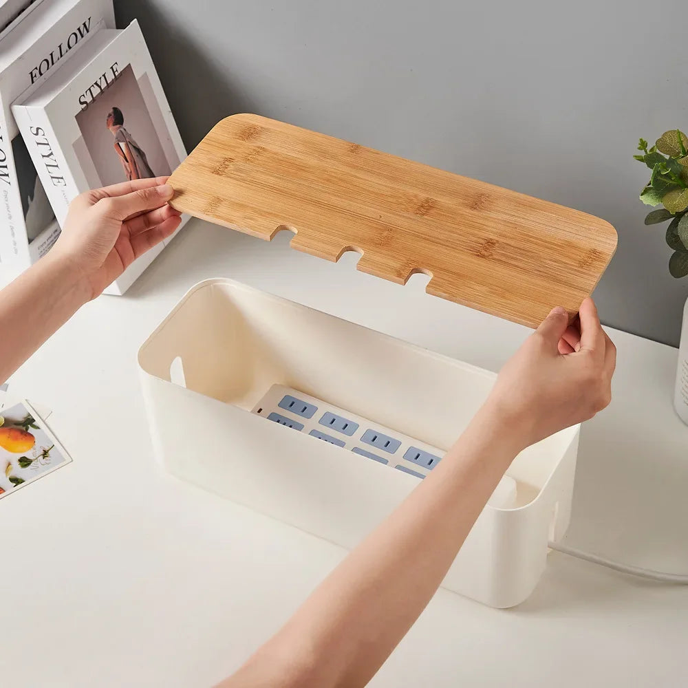 Kabelbox met bamboe deksel, groot model