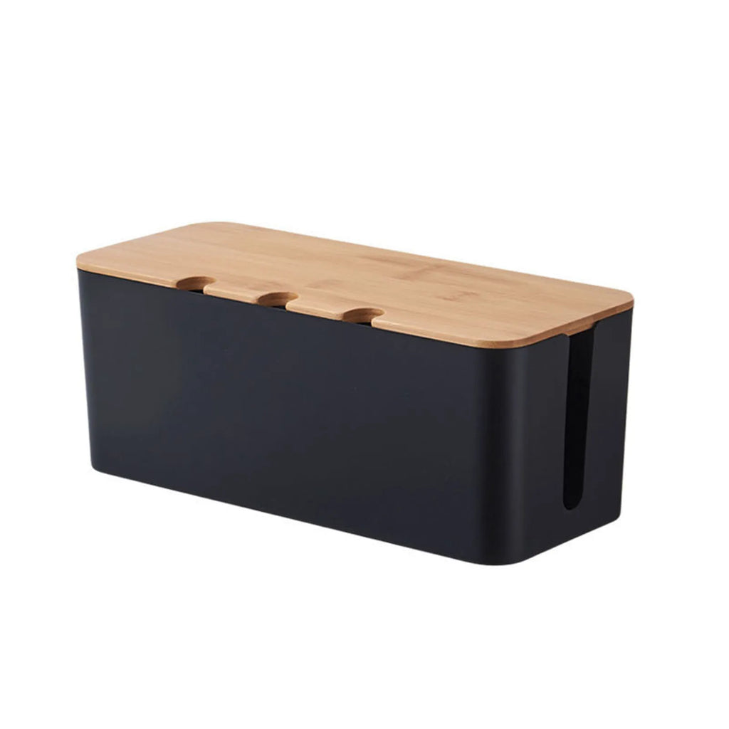 Grote kabelbox in houtlook voor tv en bureau