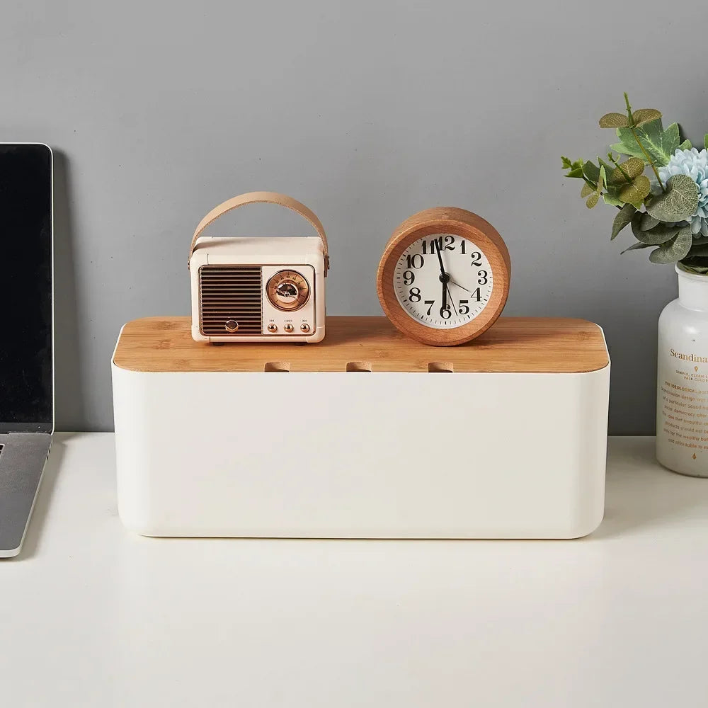 Kabelbox met bamboe deksel, groot model