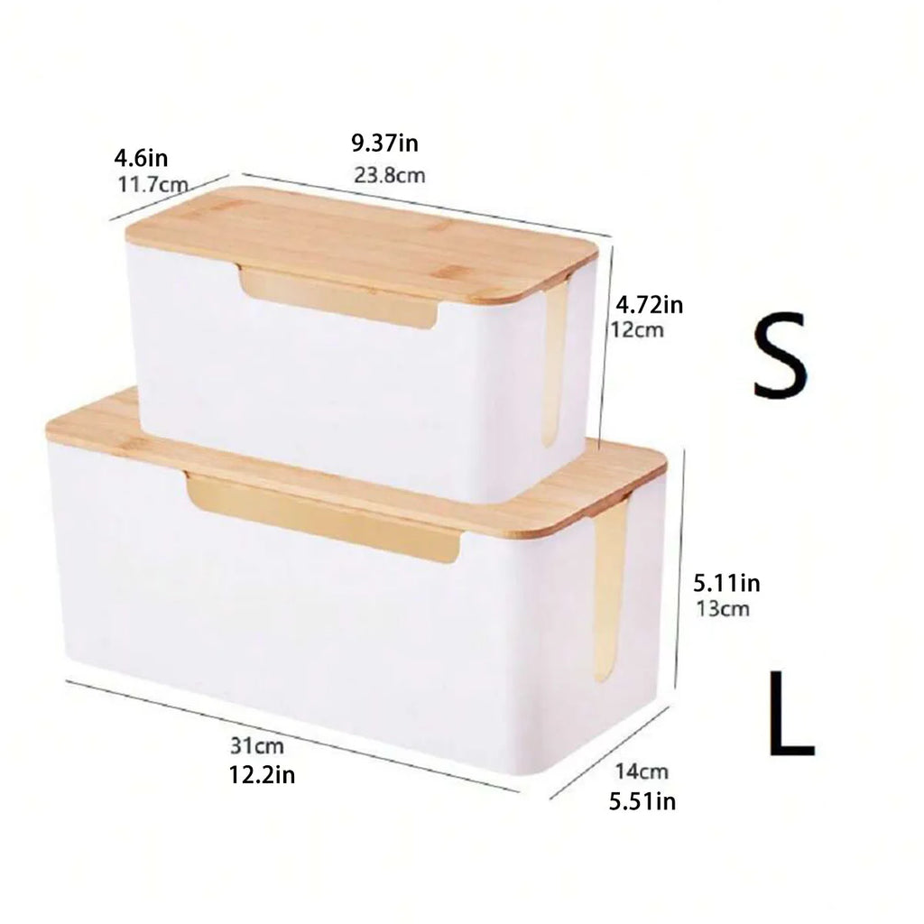 Kabelbox met bamboe deksel voor stekkerblok