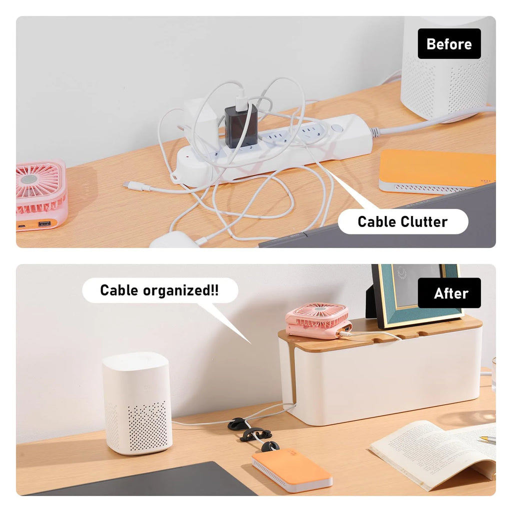 Grote kabelbox in houtlook voor tv en bureau