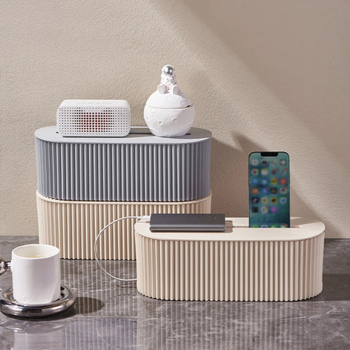 Grote kabelbox voor stekkerblok, beige of grijs