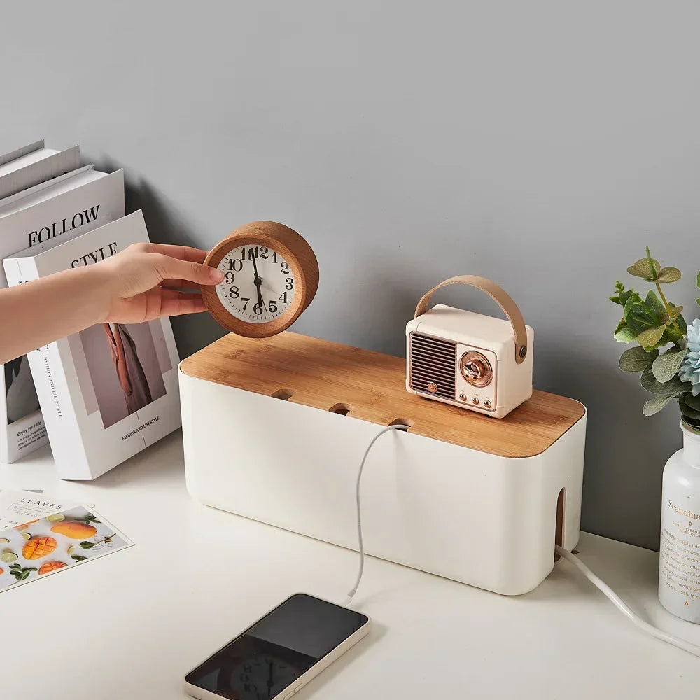 Kabelbox met bamboe deksel, groot model